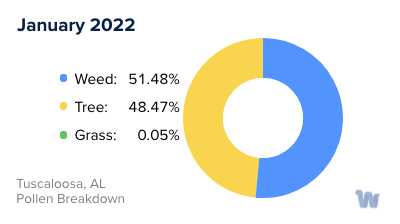 Tuscaloosa, AL Monthly Pollen Breakdown