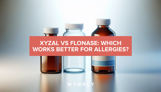 A beautiful, photorealistic photograph of two different medicine bottles placed side by side on a clean white surface.