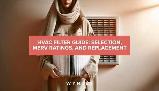 A beautiful, photorealistic photograph of a person holding a clean white hvac air filter in front of an air vent.