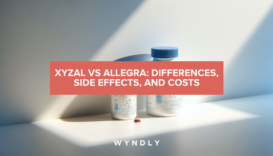 A beautiful, photorealistic photograph of two different pill bottles side by side on a clean white surface.